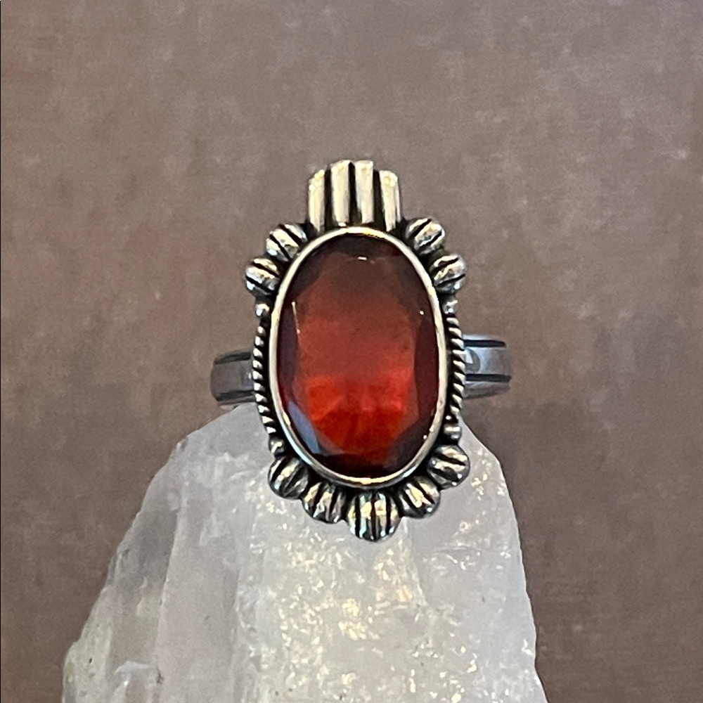 Peyote Bird Sterling and Garnet Ring